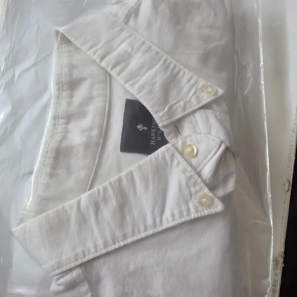 Hawking's McGill Men's White Long Sleeve Pocket Button Down Shirt, Size Large
